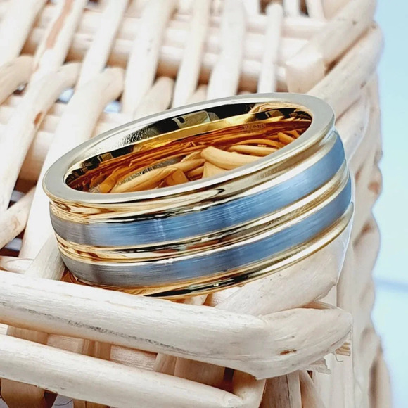 "Gold and Gunmetal Gray Tungsyen Wedding Band, GALTUN703